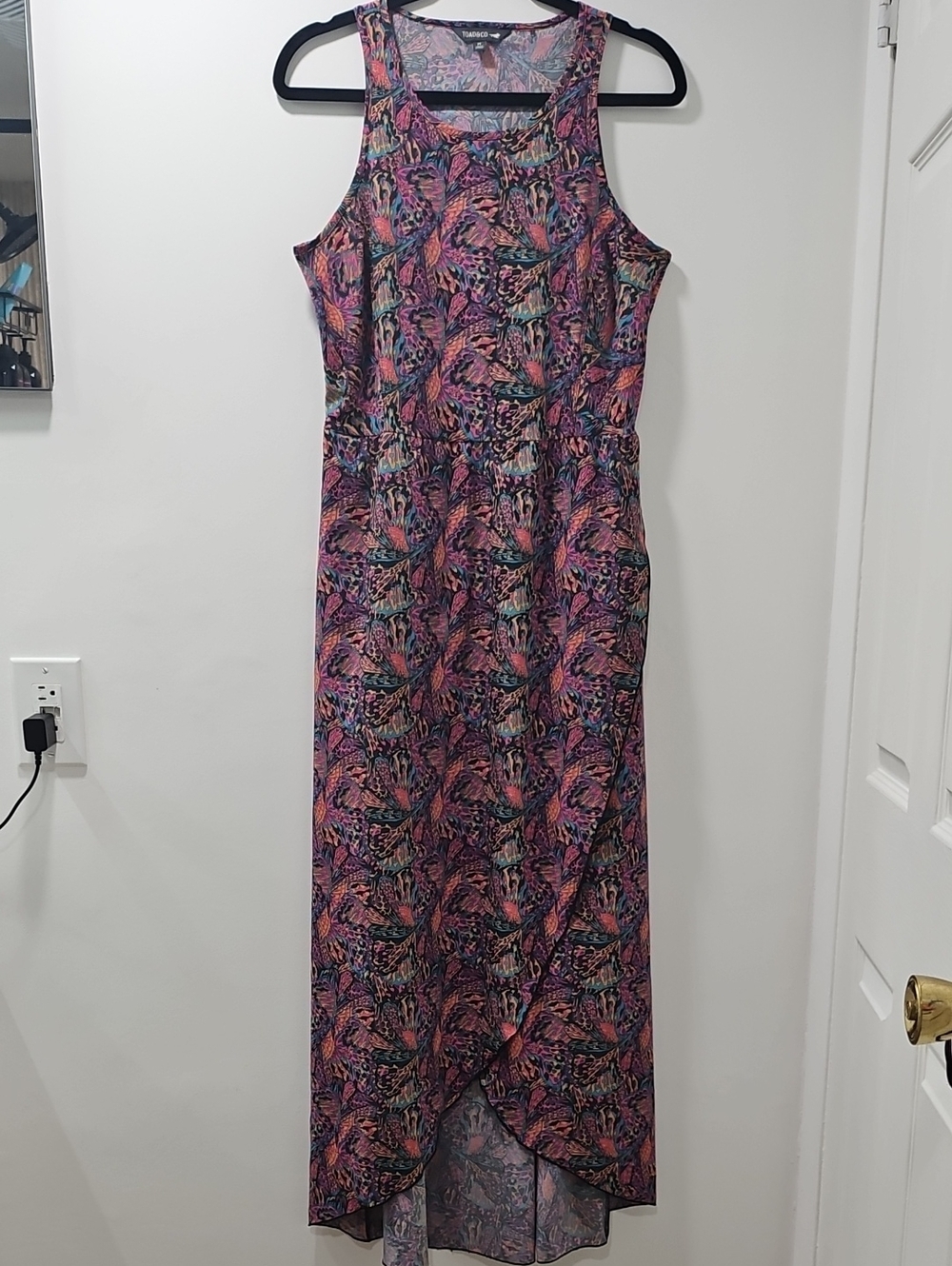 Toad&Co Sunkissed Maxi Dress Medium Pink Teal Butterfly Wing High Low Cutout